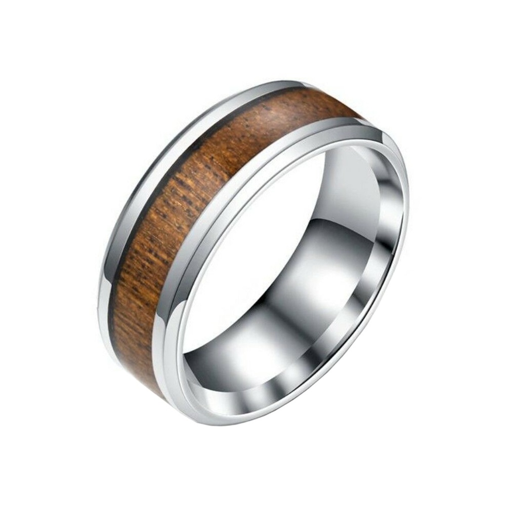 Ring Band Steel with Wood Inlay